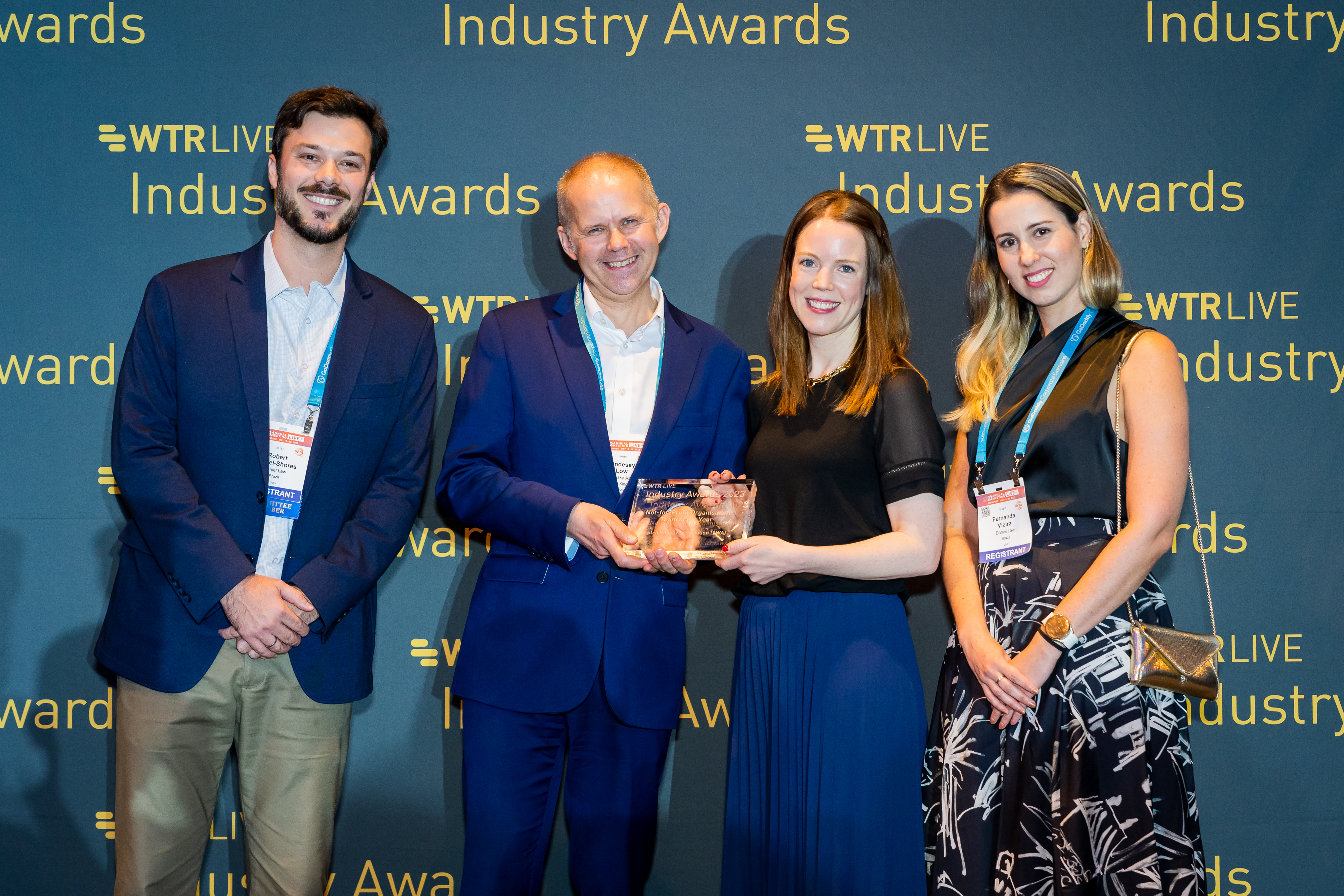 The Scotch Whisky Association's Lindesay Low (Deputy Director of Legal Affairs) and Caitlin O'Donnell (Senior Legal Counsel) - both centre - collected the award at the ceremony in Singapore.